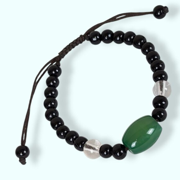 Black & Green Beaded Cord Bracelet - Picture 2 of 5